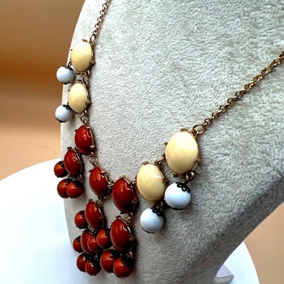 Vintage Boho Statement Necklace With Yellow Orange & White Beads.  C17 - Picture 5 of 11